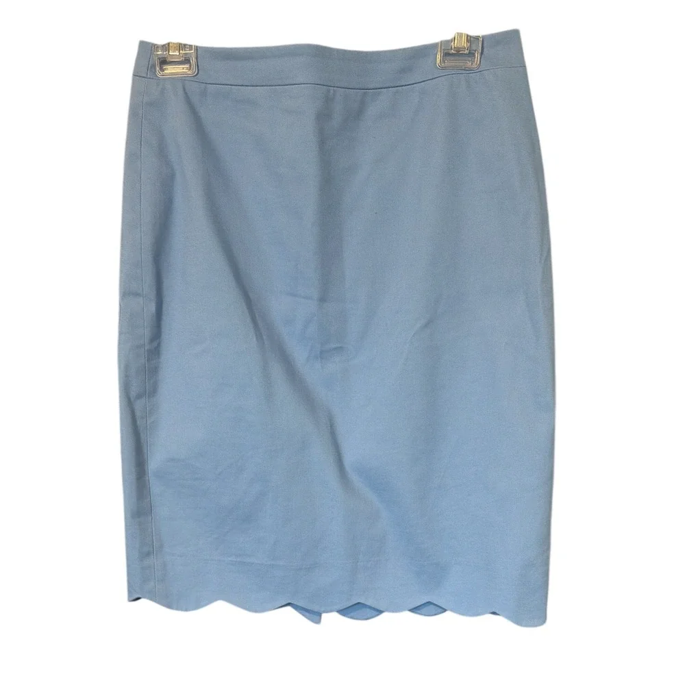 J. Crew Women Scalloped Hem Mini Skirt Dusty Blue Cotton Linen A-Line High Waist